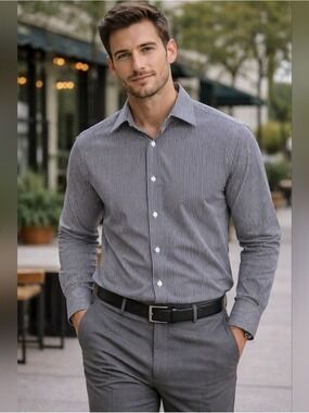 Nick Graham Modern Fit Shirt 16 32 Black White Stripe Stretch Dress Shirt